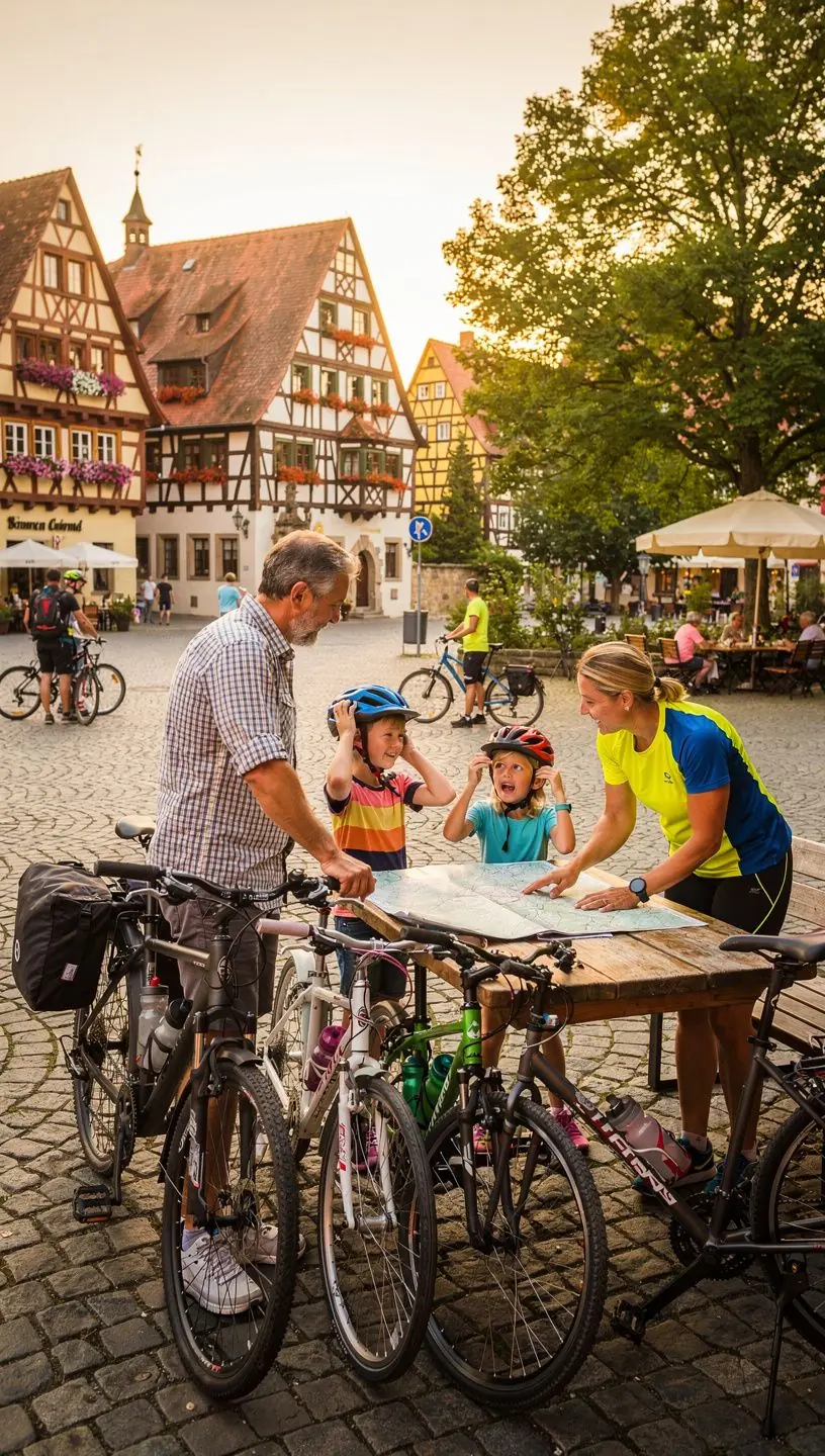 Moderne Fahrradverleihstation mit einer Auswahl an E-Bikes und klassischen Fahrrädern in einer deutschen Stadt.