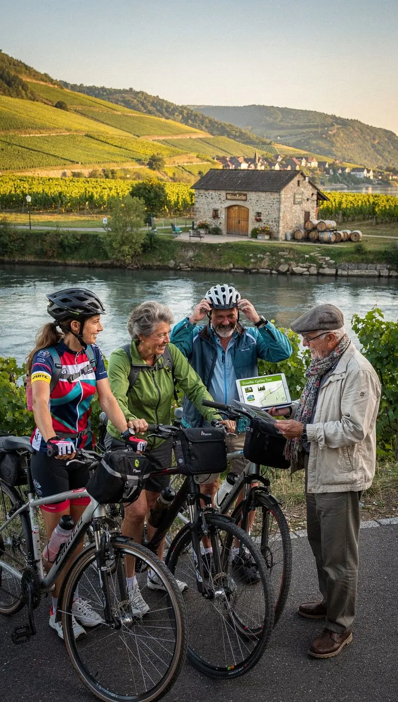 Servicepersonal unterstützt einen Radfahrer bei der Wartung und Anpassung seines Fahrrads vor einer Reise in Deutschland.